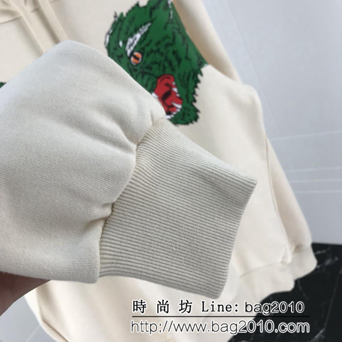 GUCCI古馳 18ss4秋冬新款 咆哮狼頭圖案 杏色 連帽衛衣 情侶款 ydi1705